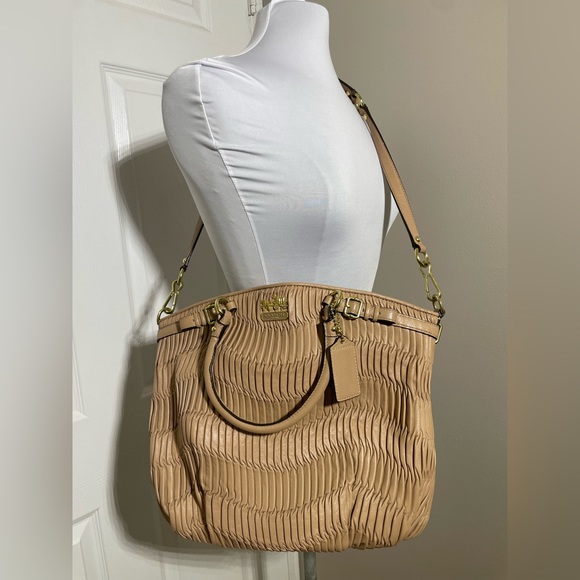 COACH F1182 Sophia Madison Beige Ruched Leather Large Tote Shoulder Bag - Picture 8 of 11